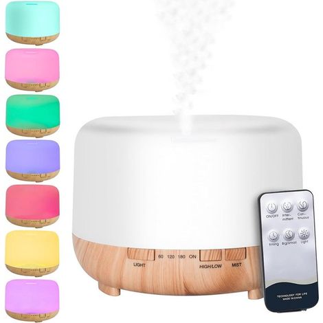 Diffusore di aromi - Umidificatore da 500 ml con 7 modalità di luce LED e telecomando - Diffusore di fragranze rilassanti - Diffusore di aromi - Atomizzatore di oli essenziali (1/5)