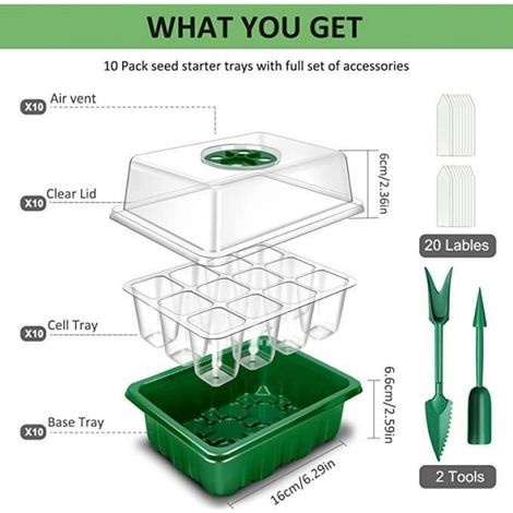 Kit de Démarrage pour Plantes, Mini Serre 10 Pièces 120 Cellules Intérieure Plateau Semis Bac Pépinière Boîte de Culture nosku (1/4)