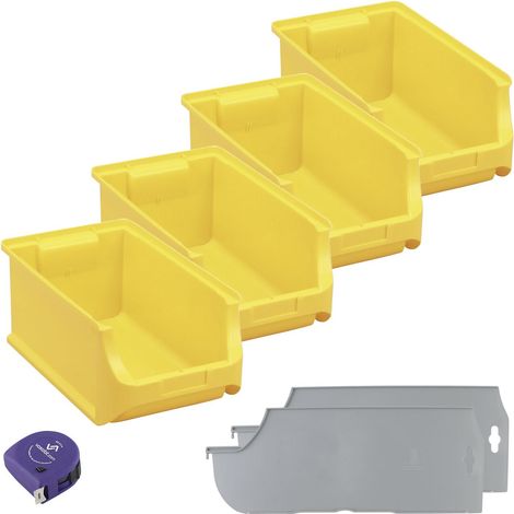 vasalat Stapelboxen 355x205x150mm Gr.4, Sichtlagerboxen für Werkstatt Garage und Lager, Kunststoff gelb, 4x Sichtlagerkästen + 2x Trennsteg (1/5)