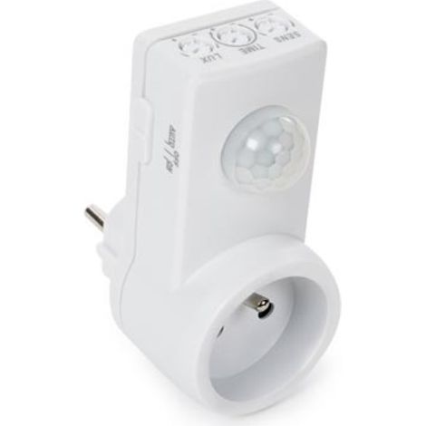 Perel Zwischenstecker mit Dämmerungssensor, einstellbar, Erfassungswinkel 160°, Erfassungsbereich 9 m, 230 V, 1.5 A, 300 W, Typ E (französisches System), weiß