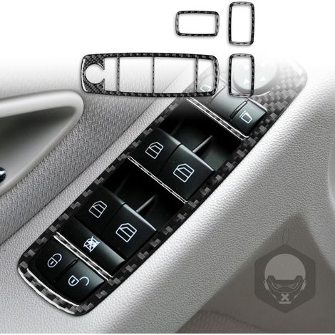 (Noir) Compatible avec Mercedes-Benz Classe B W245 (2005-2011) - Accessoire de décoration autocollante en fibre de carbone pour boutons de lève-vitre (1/5)