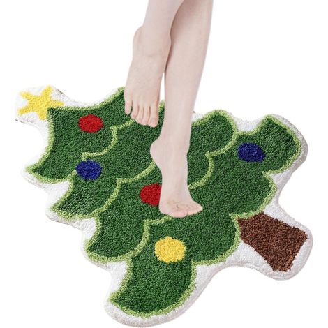 Tapis de Noël d'intérieur paillasson décoratif Lavable antidérapant Carpette de Bain Sapin et Père Noël pour chambre, salle bain, porche, entrée, intérieur, maison, extérieur, salon (1/5)