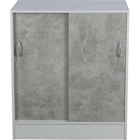 Mobiile 2 Ante Scorrevoli 3 Ripiani 60x30x71 cm in PB e Carta Cemento