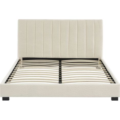 Lit adulte avec tête de lit capitonnée en tissu bouclé écru 160x200 - William (1/5)