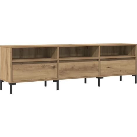 Mueble TV roble artesanal con gran espacio de almacenamiento salón 150 x 30 x 44 cm de madera contrachapada roble 020051071 (1/5)