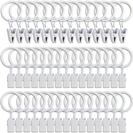 45PCS Anneaux à rideaux avec pinces - blanc, pinces à rideaux solides, crochets de fixation pour tringle de tension, crochets décoratifs pour rideaux et cadres de fenêtres à trou métallique I.D (1/5)