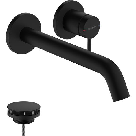 Mitigeur lavabo encastré avec garniture de vidage, Robinet de salle de bain avec longueur sous bec 16,5 cm, économie d'eau, Noir mat (1/5)