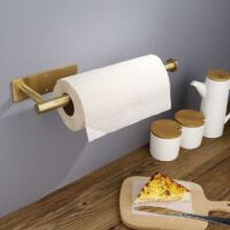 Porte-essuie-tout mural autocollant en acier inoxydable doré pour la cuisine (1/3)