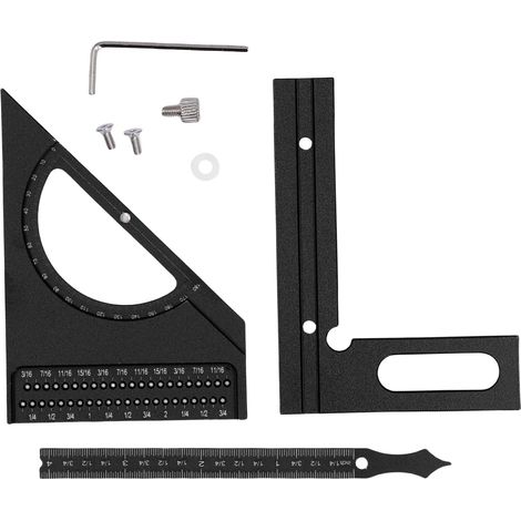 Équerre d'Angle pour Travaux du Bois en Aluminium, Équerre Triangulaire Demi-Rond Protractor Mesure Multi-Angles 0-180° Adjustable (1/5)