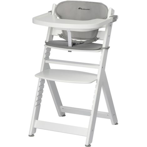 Bebeconfort Timba Trona Evolutiva De Madera Con Cojín, Bandeja Y Asiento Regulables, 6 Meses-99 Años, 110 Kg, White Grey Mist