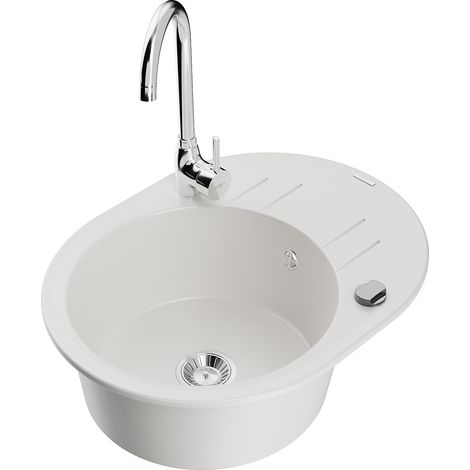 Mexen Kevin fregadero de granito de 1 cubeta con escurridor y grifo de cocina Telma, blanco - 6517-20-670200-00 (1/5)