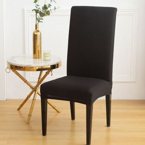 Housse de chaise élastique de couleur unie,pour cuisine,salle à manger,protection de meubles,mariage,bureau,salon,htel- Black-1PCS