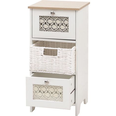 Commode HWC-O75, meuble à tiroirs, 3 tiroirs, tiroirs paniers, bois mélaminé 63x30x30cm- blanc naturel (1/5)