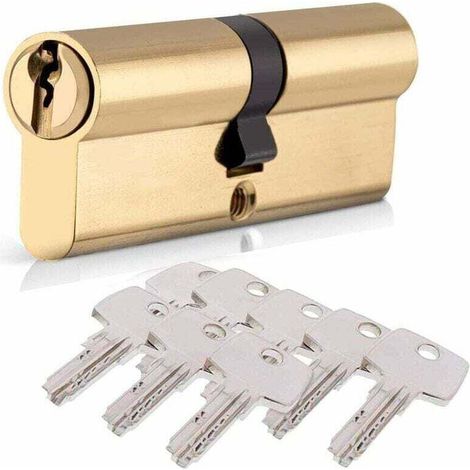 Cylindre de Serrure 40/40 (80mm), HOMEK Serrure à Doublé Cylindre Porte Cylindre Européen avec 8 Clés, Finition en Laiton, Serrure de Porte Antichoc Anti-Perçage Anti-Pique (1/4)
