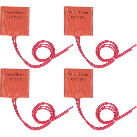 Lot de 4 tapis chauffants en silicone, 12 V, 7,5 W, 120 à 150 °C, 50 x 50 mm, pour tuyaux et fûts. (1/4)