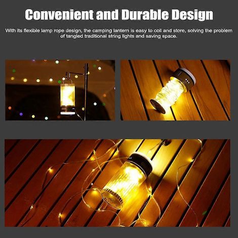 Tragbare LED-Camping-Lichterkette, 2-in-1-Campingplatz-Ambientelampe, wasserdichte Zeltleuchte mit 6 Leuchten
