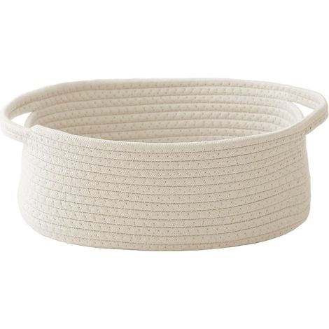 Panier Tissé - Panier de Rangement en Corde Coton 30 x 20 x 13 cm - Pour Étagères Armoires ou Cadeaux - Blanc - 1 Pièce (1/5)