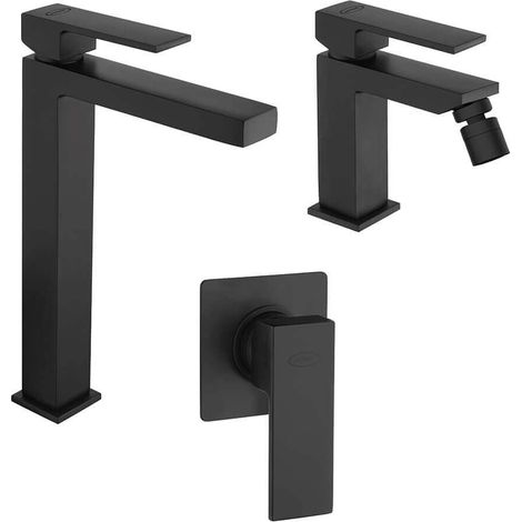 Set miscelatori lavabo alto bidet e incasso doccia nero opaco Jacuzzi Rubinetteria modello Twinkle (1/5)