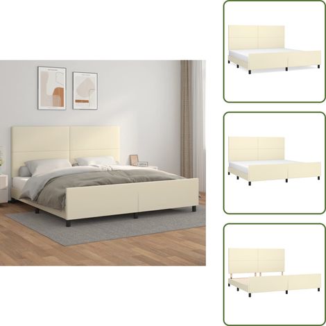 The Living Store Bettgestell mit Kopfteil Creme 200x200 cm Kunstleder - Kopfteil (1/5)