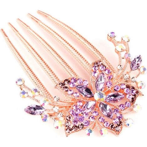 1 peigne en alliage orné de diamants, forme simple, peigne à cinq dents, accessoire de coiffure universel (violet) (1/3)