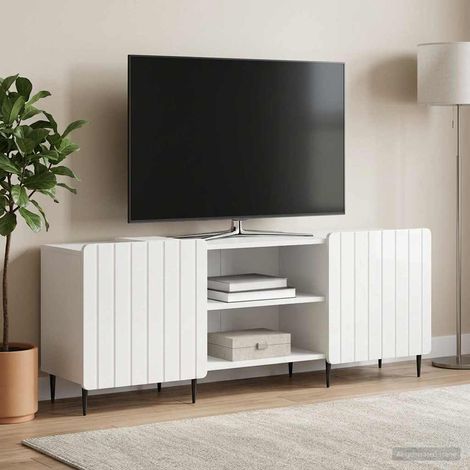 vidaXL Meuble TV Blanc brillant 150 x 31 x 52 cm Bois d'ingénierie (1/5)