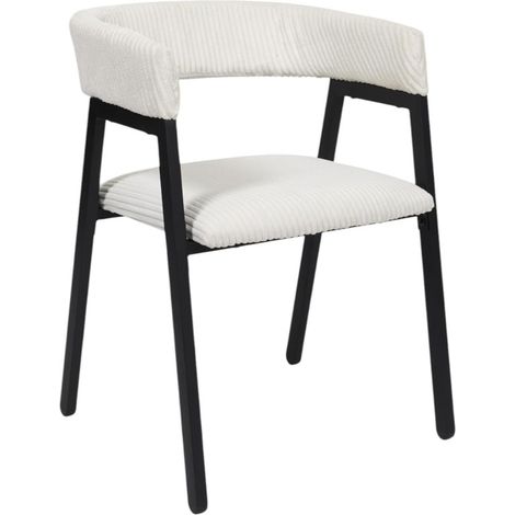 Fauteuil Design Minimaliste en Velours Cotelé Blanc et Piètement en Métal Noir - Livraison gratuite
