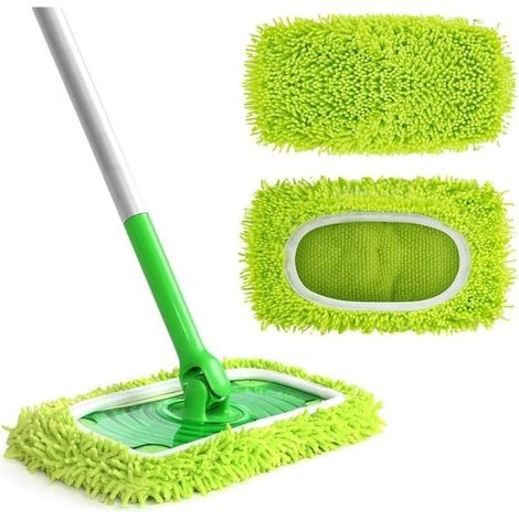 2 Pièces Lingettes Reutilisable pour Microfibre Lavable,Tampon de Rechange Balai Serpillère,Mop Pads Microfiber (1/5)