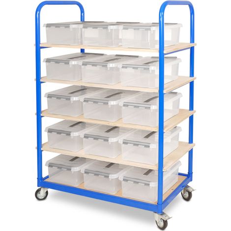 BRB Etagenwagen mit 5 Ebenen bestückt mit 15 Clipboxen LxBxH 400x300x140 mm / 12 Liter, BxTxH 1050x500x1450 mm (1/2)