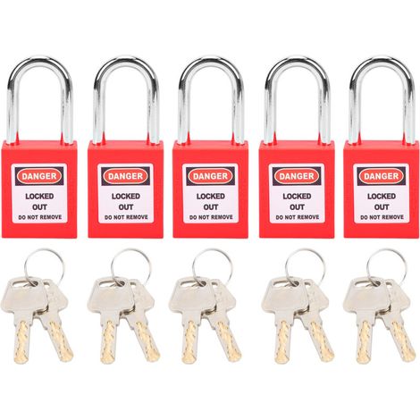 Candados de seguridad LOTO de 38 mm – Paquete de 5 unidades fabricados en nailon PA reforzado y acero, aislamiento rojo para logística nuclear.