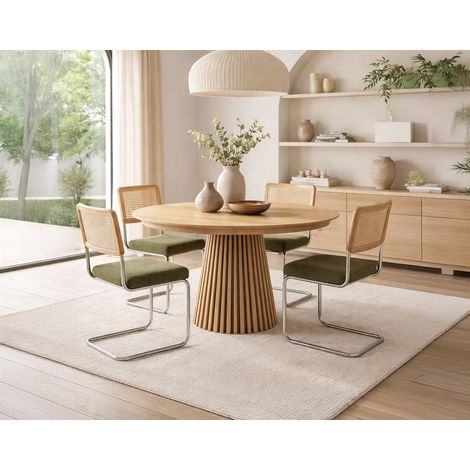 Damiano - lot de 2 chaises en tissu bouclette - dossier en cannage - pieds en métal effet chrome - vert kaki (1/5)
