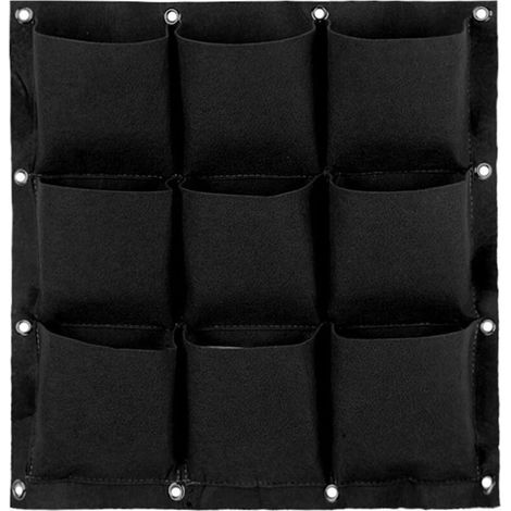 Borsa per la coltivazione a parete, ideale per piante da interno/esterno: 9 tasche, colore nero, tessuto resistente, formato verticale.