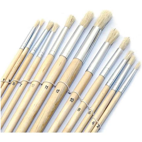 Set mit 12 runden Pinseln mit langen Holzgriffen zum Malen, für Kunstprojekte und Decoupage.