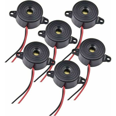 Cicalino elettronico 12v DC 3-24V Sirena Cicalino 12v 85dB Cicalino di allarme elettronico Cicalino di sistema di allarme per circuiti fisici, suono continuo, 6 pezzi, lunghezza cavo 120mm