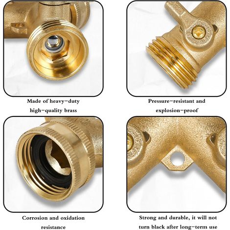 Sdoppiatore d'acqua a 2 vie - Sdoppiatore a Y da 3/4" - Sdoppiatore a Y in ottone - Adattatore per scarico lavatrice - Per casa, giardino, elettrodomestici, irrigazione (1/4)