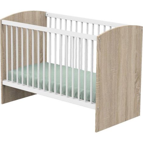 Pack Lit bébé SAUTHON Access 120 x 60 cm + Matelas Confort Baby 10 cm Blanc et Chêne Clair