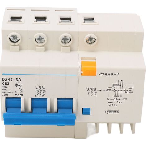 Disjoncteur miniature DZ47LE-63 C63 3P+N, 400 V 63 A, montage sur rail DIN, capacité de sectionnement de 4500 A. (1/5)