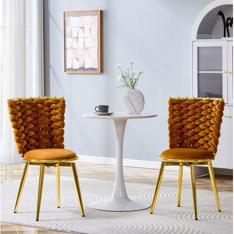 Chaises de salle à manger en velours orange, pieds métal dorés, lot de 2 HAVRYA (1/5)