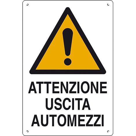CARTELLO 'ATTENZIONE USCITA AUTOMEZZI' cm 40 x 60- 10 pezzi  - EUROSIGNALS