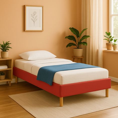 Gregory - Solido e Confortevole Base Imbottita Rossa + Piedi da 20 cm per Materasso 90x190-13 Doghe