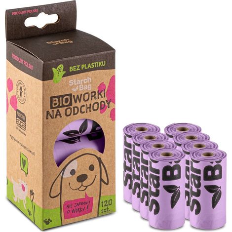 STARCHBAG BIO compostable poop bags lilac – 8x15 pcs (1/5)