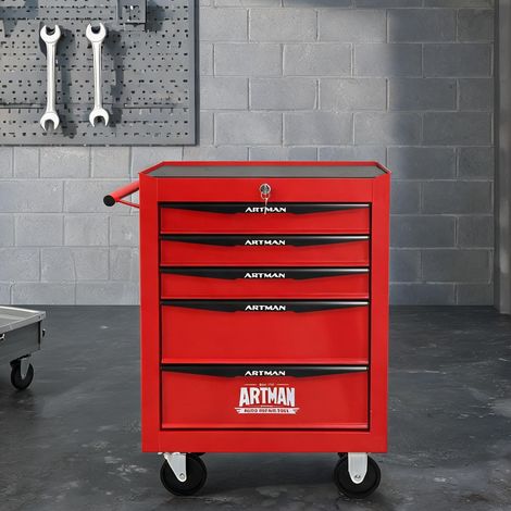 Servante d'atelier coloris rouge noir en acier 60 x 33 x 77,5 cm (1/5)