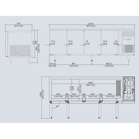 Table p600 positive 4 portes - 2230 x 600 x 840 mm - Ref EPF3441GR - ATOSA
