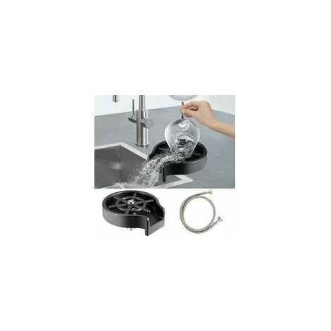 Rince-verres automatique en acier inoxydable pour évier, compatible tasses 2,1-11,2 cm, noir – DELKEVIC