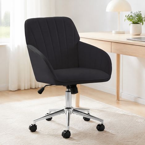 Poltrona da ufficio ergonomica regolabile in altezza 50-59 cm, girevole 360°, velluto nero DESVIAE (1/5)