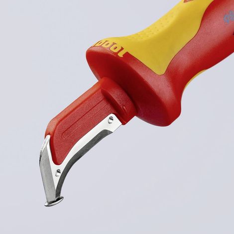 KNIPEX 98 55 Coltello spelacavi con guida scorrevole isolati con manici rivestiti in materiale bicomponente, collaudati VDE 180 mm (1/5)