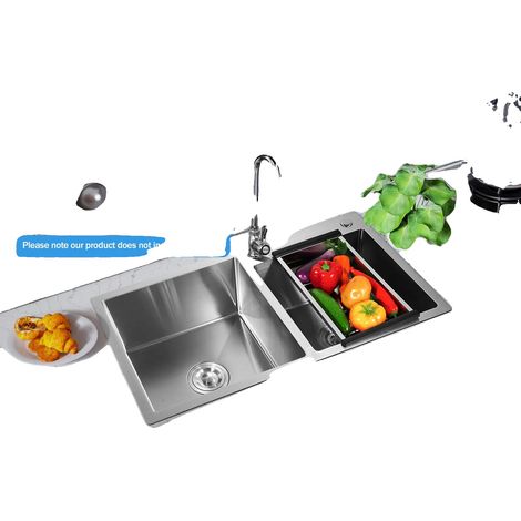 Évier de cuisine, double bac, acier inoxydable, entretien facile (1/5)