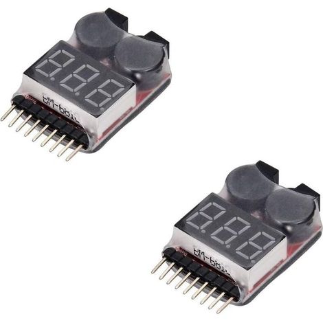 RHG 2PCS RC Lipo batterie moniteur alarme testeur Checker basse tension alarme buzzer avec indicateur LED pour 1-8 S Lipo LiFe LiMn batterie Li-ion (1/5)