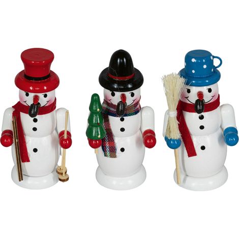 HGD Räucherfigur Schneemann Holz 10 x 5 cm 3-fach sortiert
