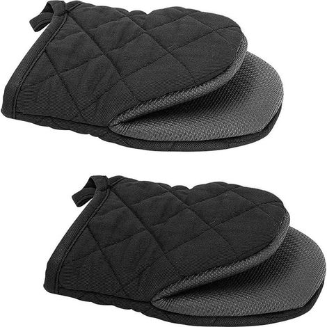 paire de gants de cuisine courts en coton + silicone, résistants à la chaleur jusqu'à 260 °C, surfaces antidérapantes avec boucle de suspension pour four/friteuse à air/pâtisserie/grill (1/5)