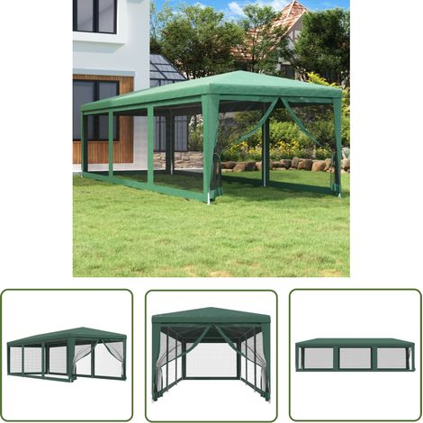The Living Store Tente de fête avec 8 parois latérales en maille Vert 3x9 m PEHD - Tente De Réception - Tonnelle - Gazebo - Parasol - Événement En Plein Air (1/5)